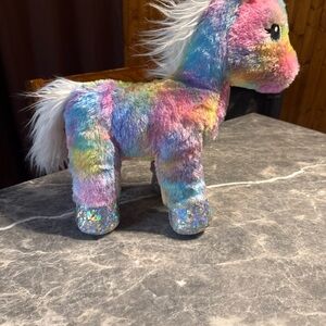 Build a Bear Workshop Rainbow Unicorn Plush 16” Tie-Dye BAB Holographic Hooves